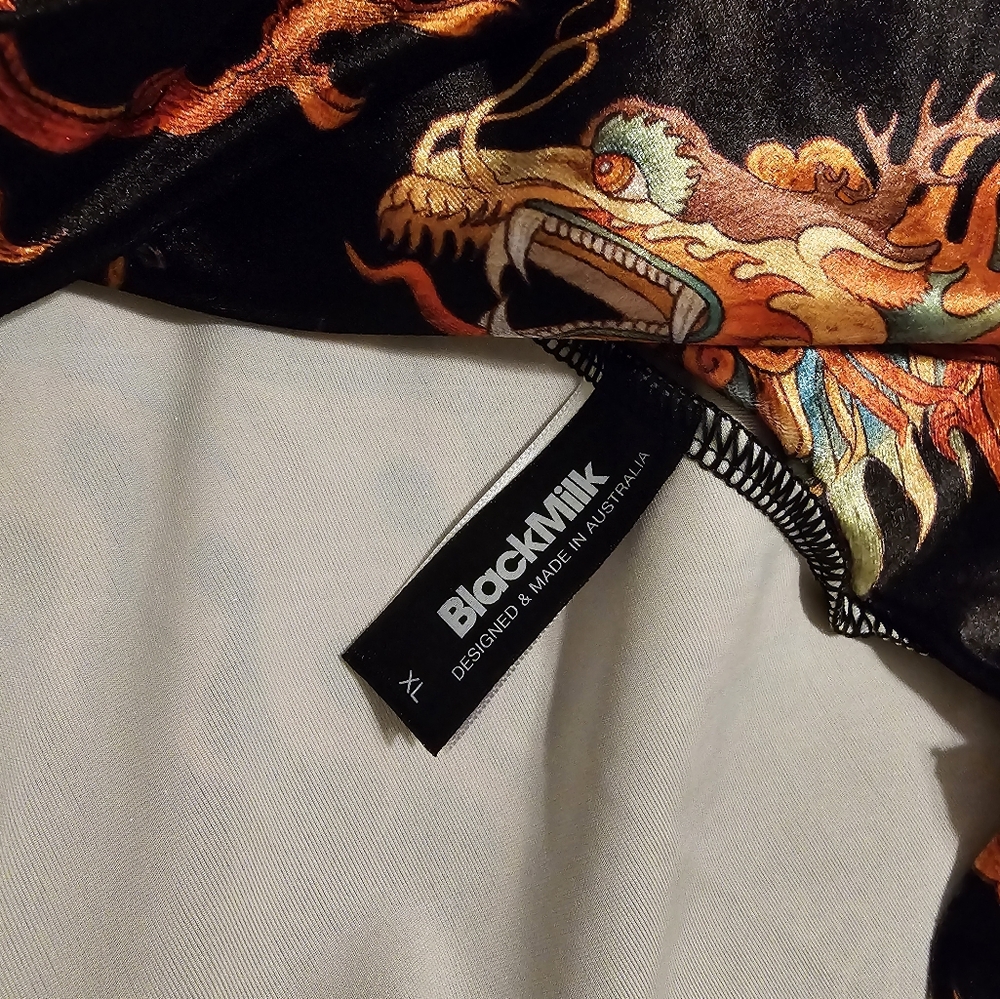 Blackmilk Maxi Skirt with Orange & Green Dragon Print - Picture 3 of 5